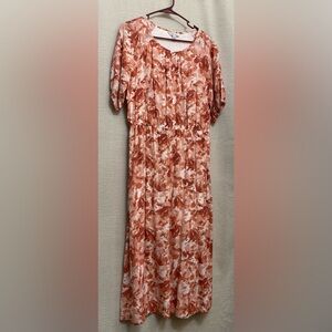 Nine West Floral Midi Dress - Orange and White